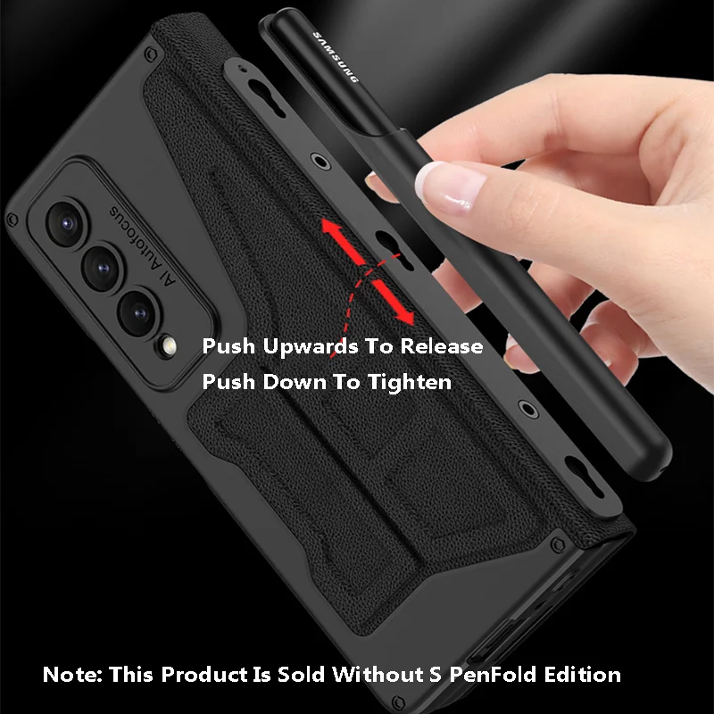 Plain Leatehr Pen Holder Removable Cover For Samsung Galaxy Z Fold 4 5G Case solid color protective film wireless case for fold4