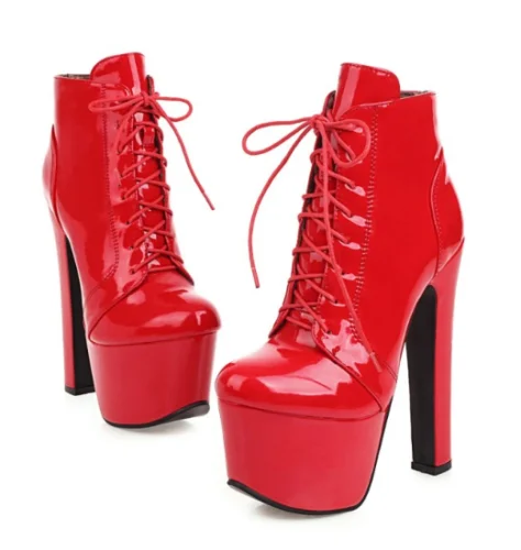 

Женские ботильоны из лакированной кожи на платформе, привлекательная обувь на шнуровке и блочном высоком каблуке