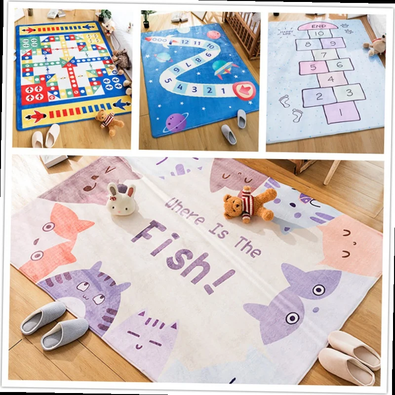 

Direct Selling Children Carpet Play Mat Modern Simple Kids Bedroom Bedside Rugs Cartoon Mat Lovely Doormat Mat Flannel