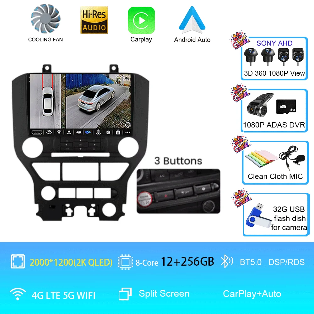 

Автомобильный радиоприемник Android 15 Carplay для FORD Mustang S550 2014-2021, мультимедийный плеер, навигационный экран, GPS без 2 Din, стерео головное устройство