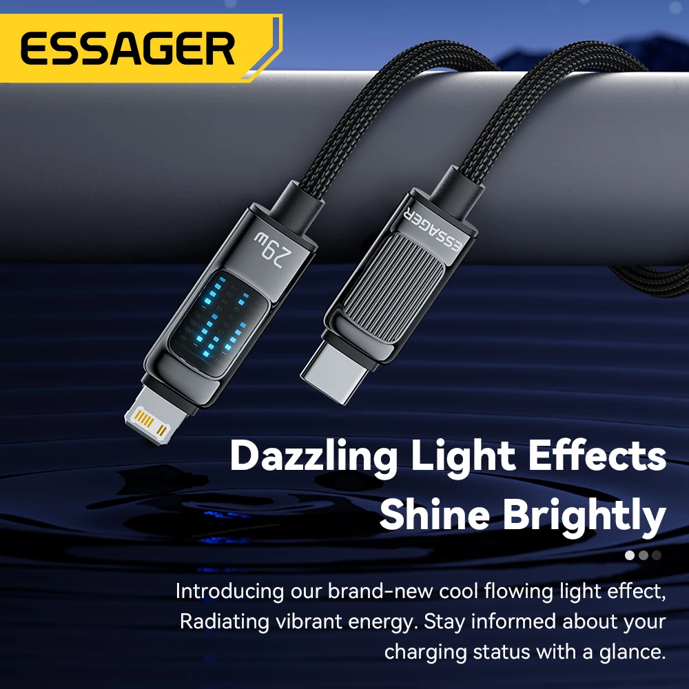 Кабель зарядный Essager с разъемами Type-C и Lightning 29 Вт