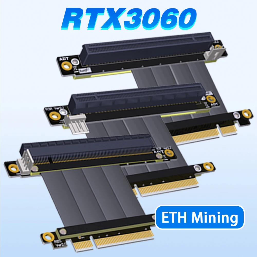

ADT R83 PCI Express 3.0 X8 To X16 ETH Mining RTX3060 Graphics Card Extension Cable Riser PCIe 8x 16x Left Right Angled Connector