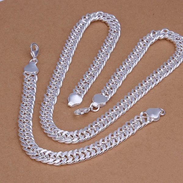 

Factory price Silver Plated high-quality Men woman 10MM chain necklace bracelet fashion jewelry Set wedding noble
