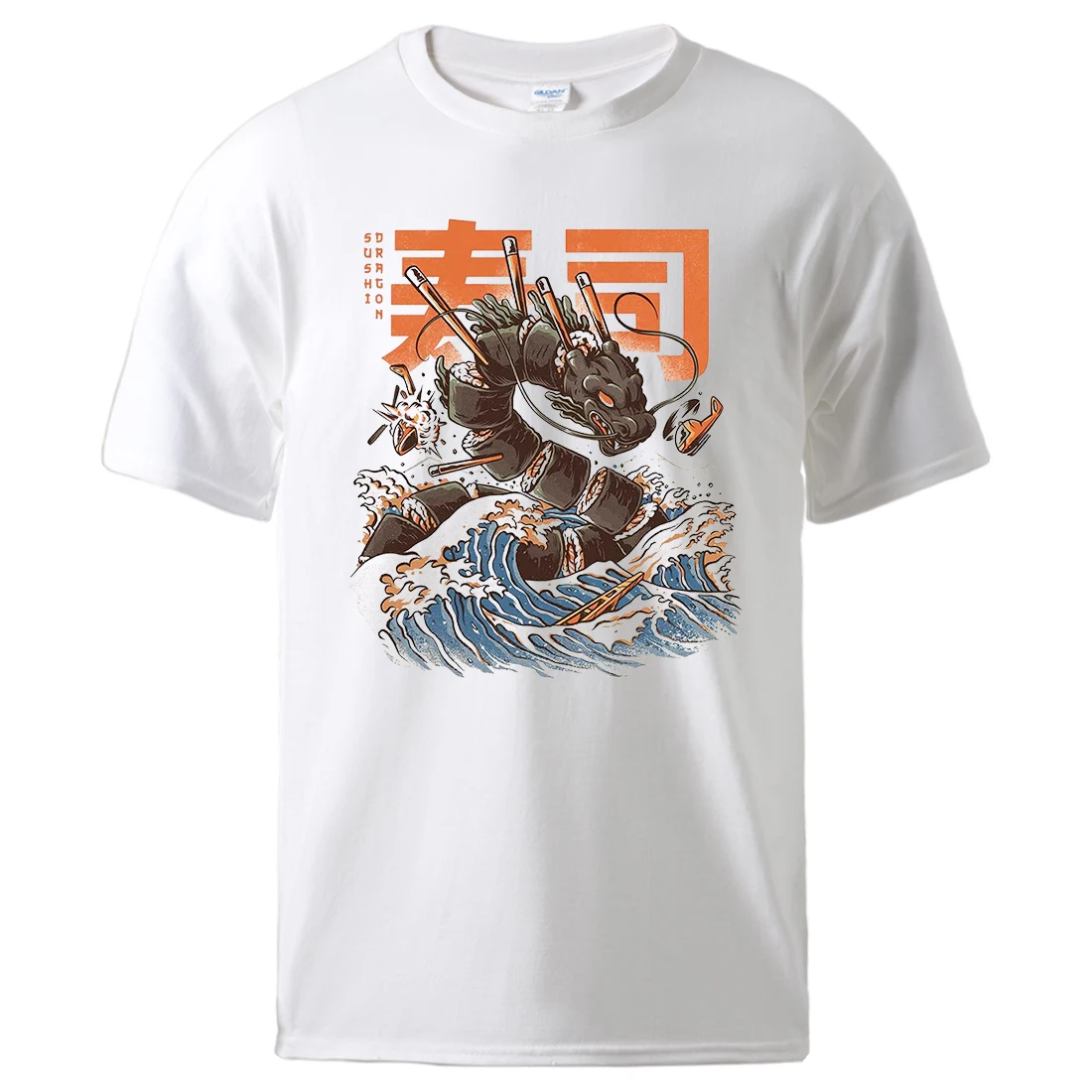 

Футболка мужская с коротким рукавом, Повседневная летняя рубашка с принтом суши в японском стиле укиё-э, хлопок, стиль хип-хоп