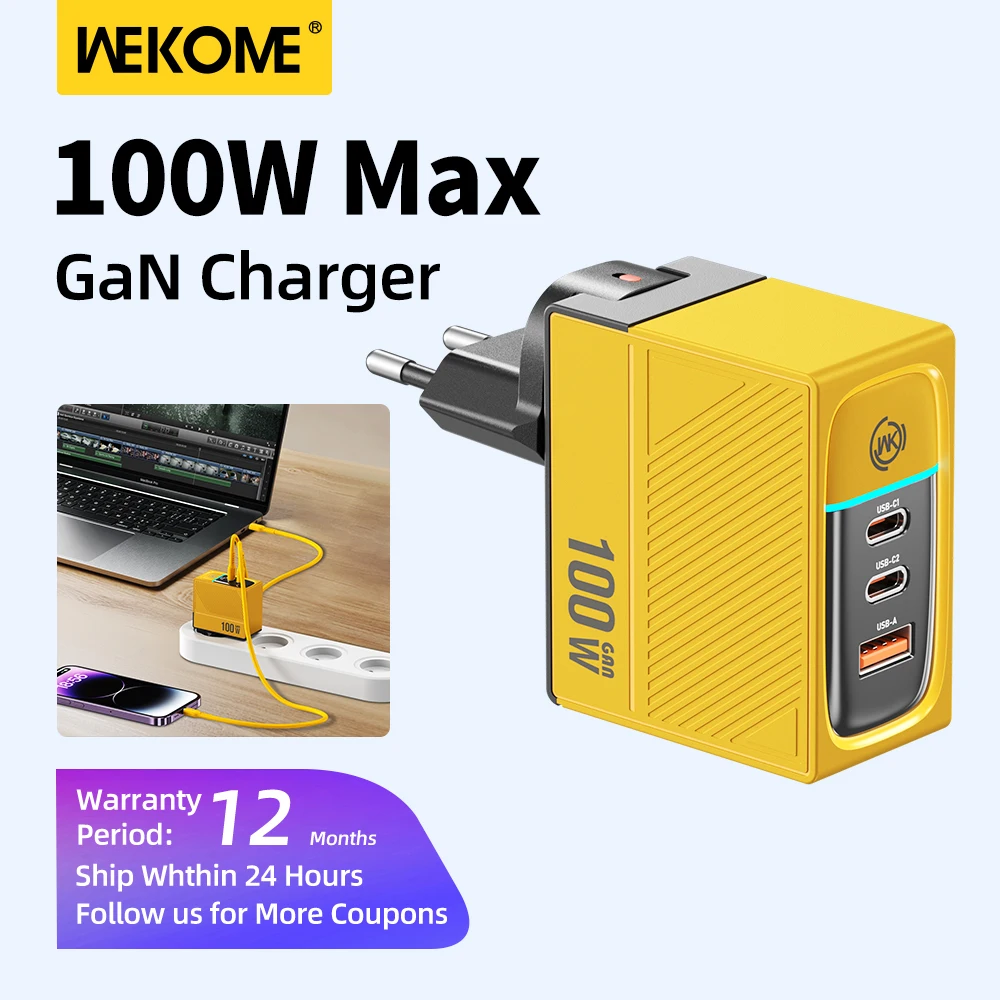 

Зарядное устройство WEKOME GaN 100 Вт, высокоскоростная быстрая зарядка, зарядное устройство типа C для Xiaomi 13, Samsung s23, ultra, iPhone 14 pro max, Macbook Pro