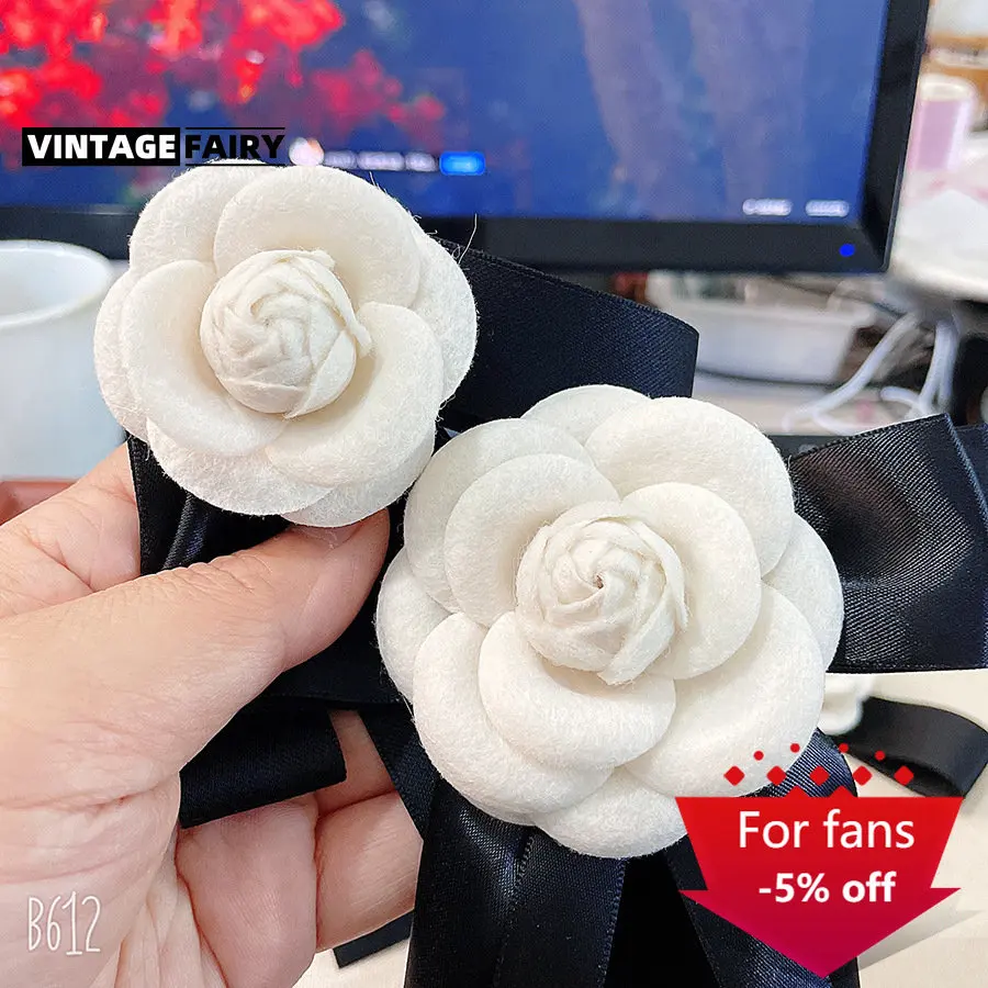 

Retro Brooches for Women Designer Imitation Wool Bow Brooch Collar Fabric Ribbon High-end Camellia Corsage Dropshipping