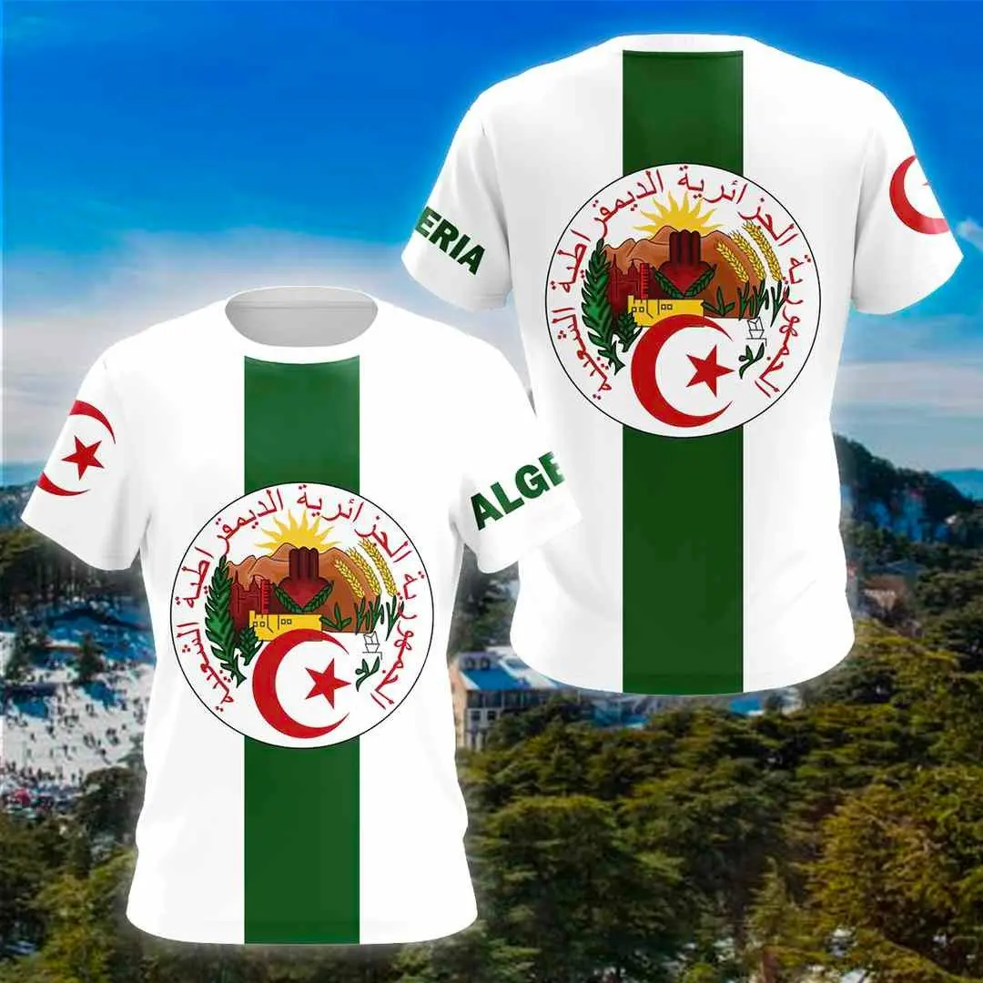 

Футболка Мужская/женская с надписью и номером имени на заказ, рубашка с флагом страны Алжира, с эмблемой Алжира, с коротким рукавом в стиле Харадзюку