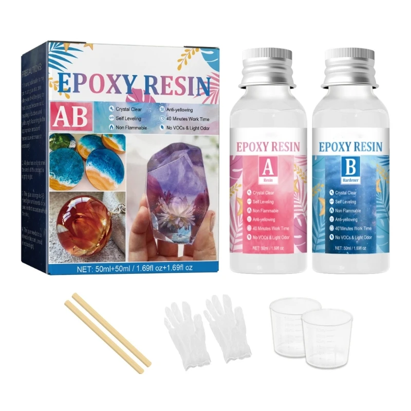 

A0KD Epoxy Resin and Hardener Kit Crystal Clear for Jewelry DIY Art Crafts Cast Coating Wood,Easy Cast Resin with Glove Stick