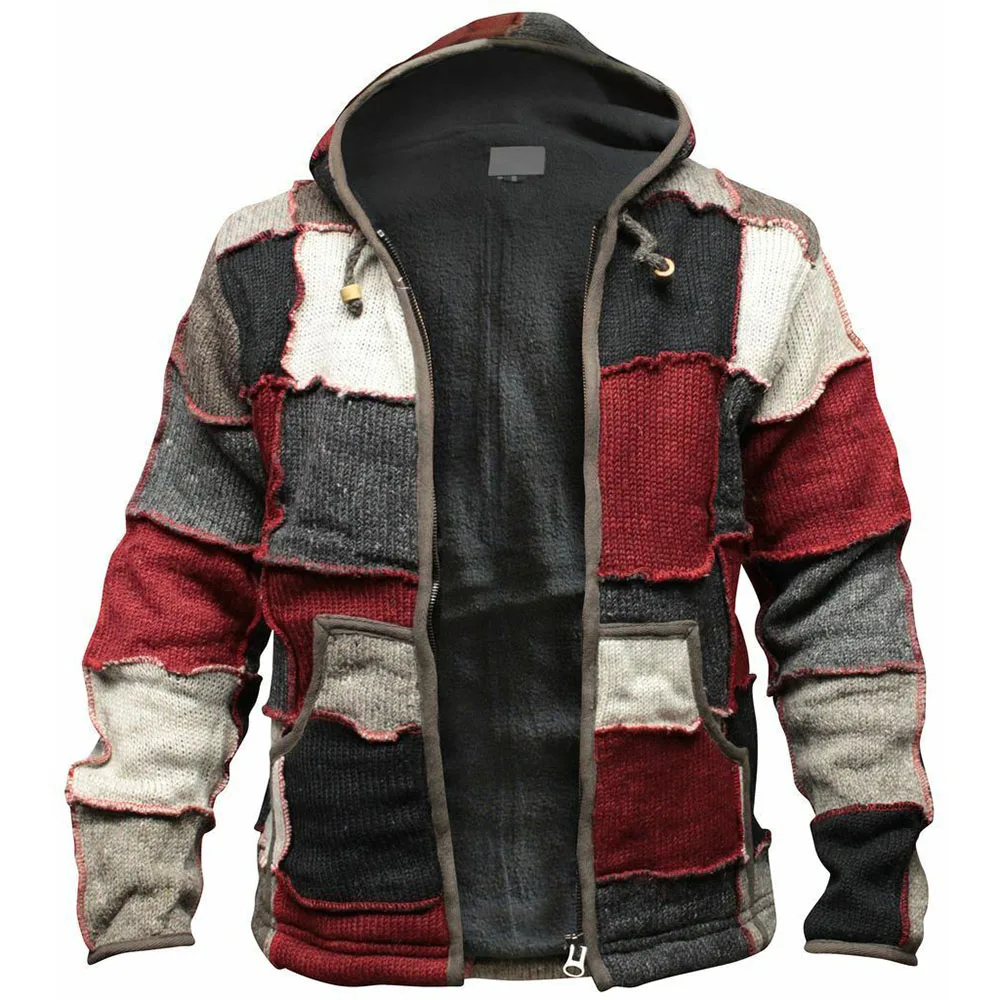 

Standard Hooded Patchwork Color Block Winter Men's Jacket Casual High Street Style Fashion Oversized Male Hooded Outwear