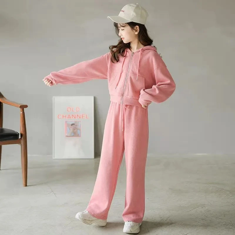 Осенний комплект одежды для девочек из 2 предметов куртка на молнии с капюшоном и