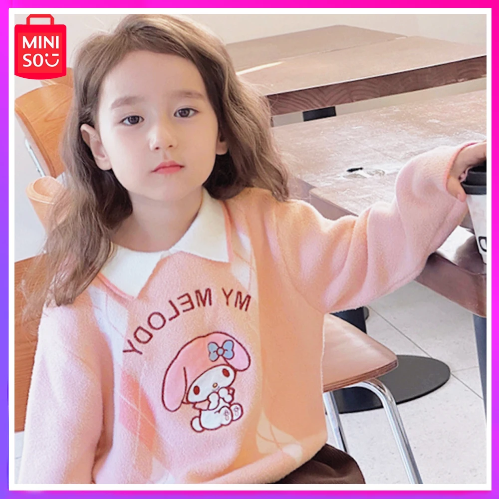 

Miniso 2023 New Girls Winter Children Pink Cartoon Sweater with Meredity Embroidery Lingcha Wool Knit Soft and Comfortable Gift