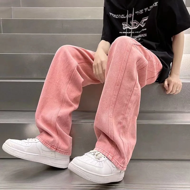 

Summer Pink Jeans Men Fashion Harajuku Casual Baggy Jeans Men Streetwear Hip Hop Loose Straight Denim Pants Mens Trousers S-3XL