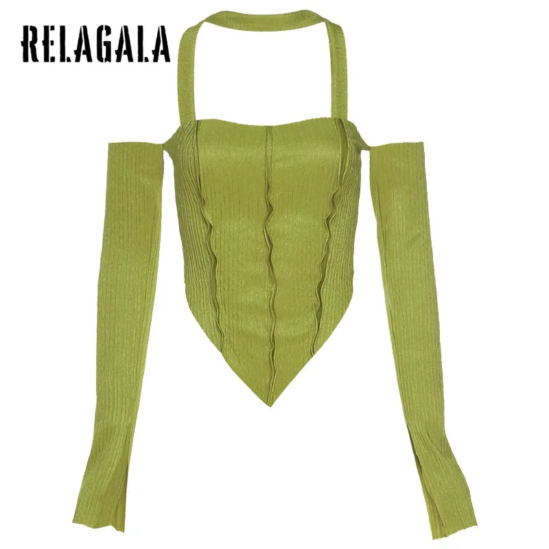 

RelaGala Women Fashion Solid Color Slim Navel Irregular Halter Vest