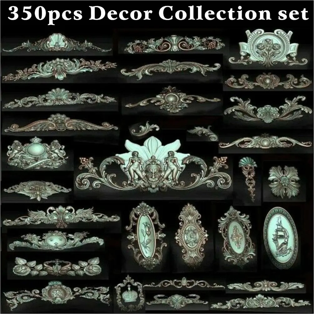 350 Pcs 3D STL Models Decor Set CNC Router Carving Machine Artcam aspire Cut3D Decorative flower _Carving flower for furniture