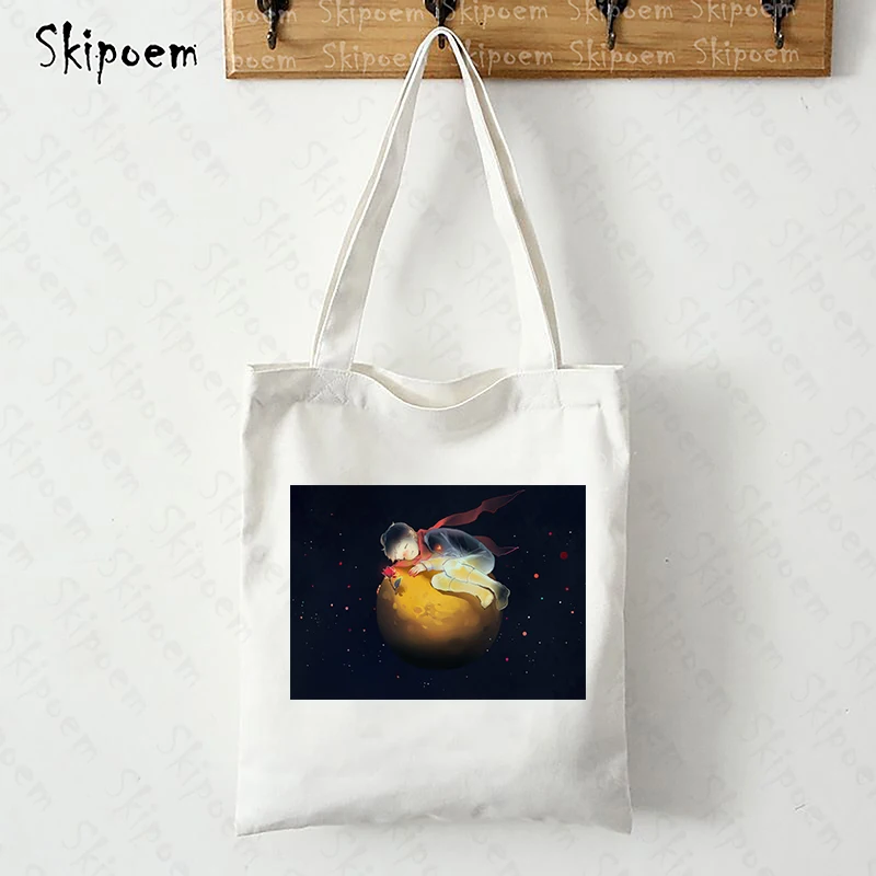 

Tote Canvas Bag Shopping Bags Beach Large Capacity Handbags Women The Little Prince Harajuku Aesthetic Cute Art Teacher Handbag