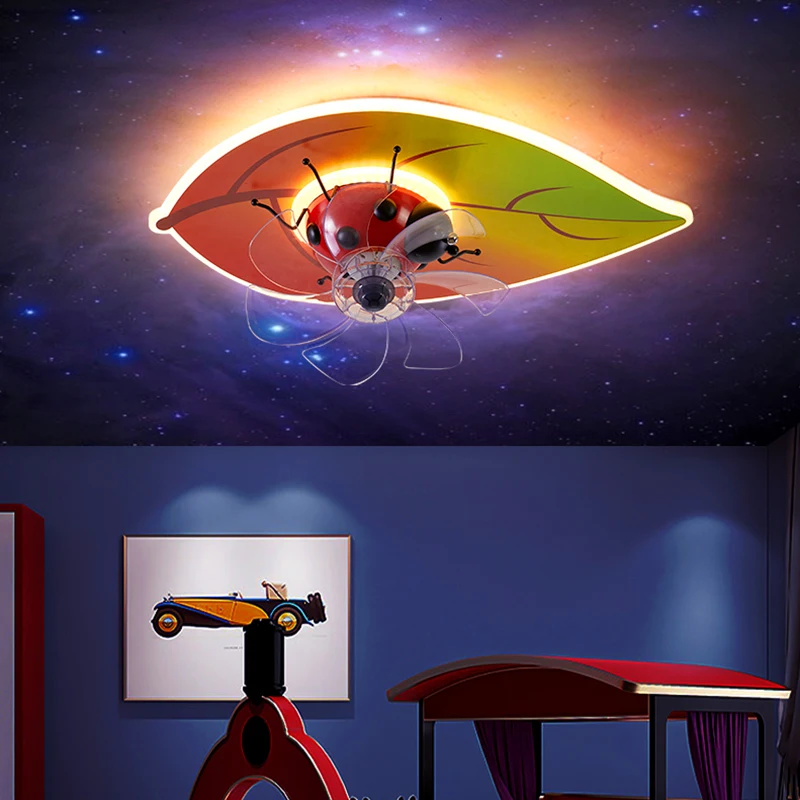 

Скандинавский потолочный вентилятор для детской спальни со светодиодной подсветкой и управлением, электрический вентилятор, потолочный с...