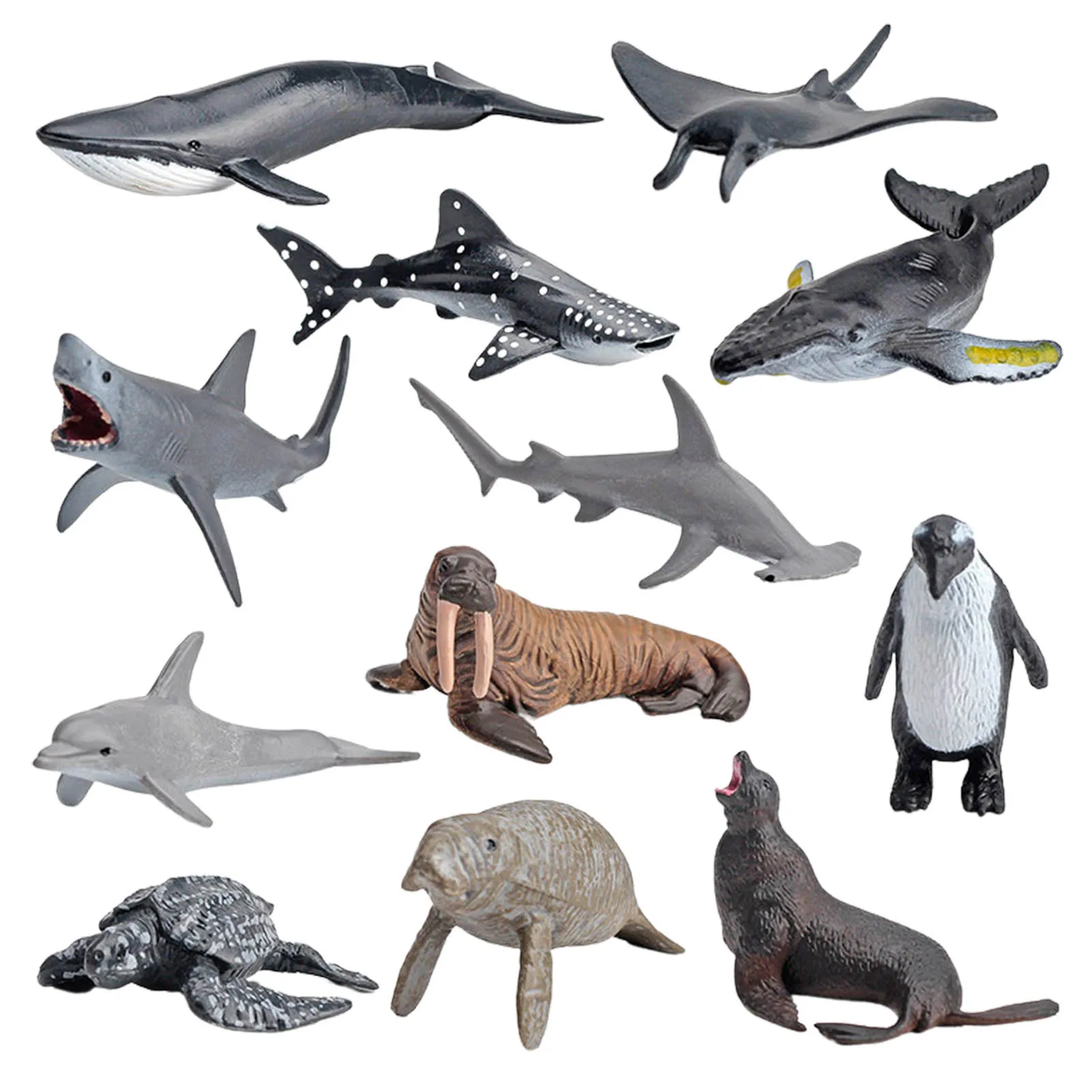 

12 PCS Sea Animals Toys Megalodon Dolphin Rays Whale Shark Model Action Figures Ocean Aquarium Miniature Education Kid Toys
