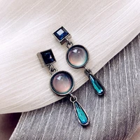 vintage french blue geometric pendant earrings multiple drops hanging trendy beaded resin dangle wedding jewelry