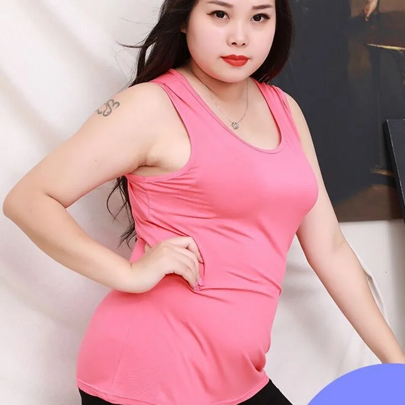 Фото От XL до 8XL Большие размеры Модальные майки однотонные Свободные футболки без рукавов Футболки большого размера летние Жилет универсальные №1