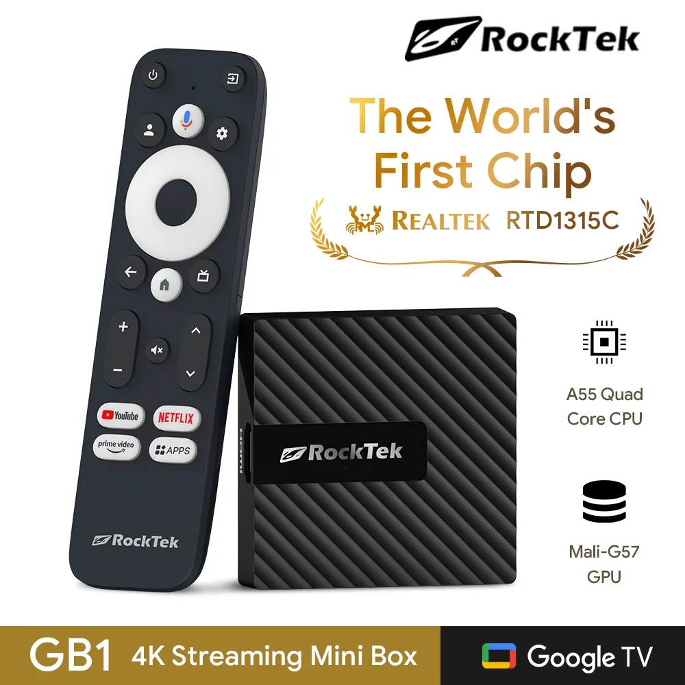 ТВ-адаптер RockTek GB1 2 + 16 ГБ eMMC Realtek1315C A55 Support Dolby Atmos Vision 2T2R Wifi BT5.0