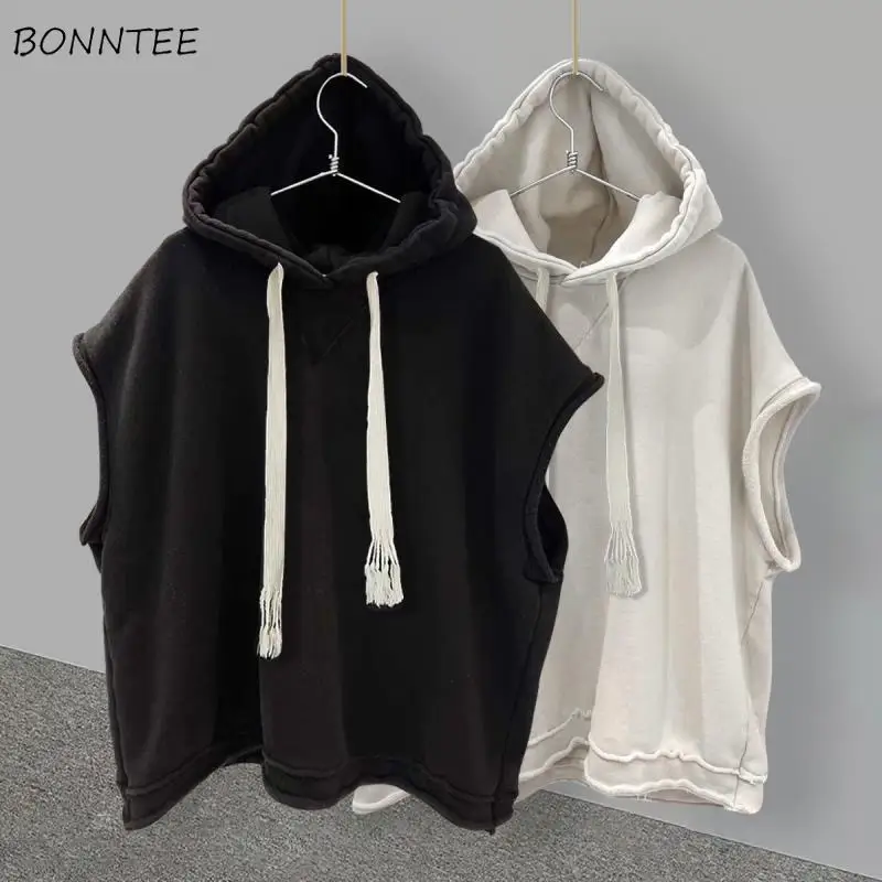 

Vests Women Hooded Boyfriend Fashion Summer Couple BF Style Retro Unsiex Loose All-match Outwear Hipster Daily Casual Femme Cozy