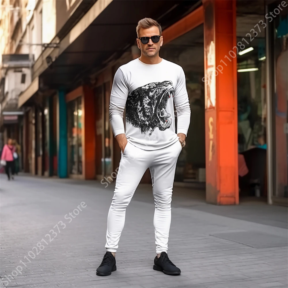 2023 Long Sleeve T-shirt Tracksuit Men Two Piece Set Men 3D Letter Graffiti Printing Fashion Casual Streetwear Clothes For Men