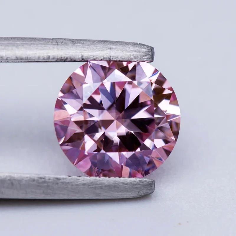 Муассанит, камень круглой огранки, Сакура, розовый цвет, созданный в ...