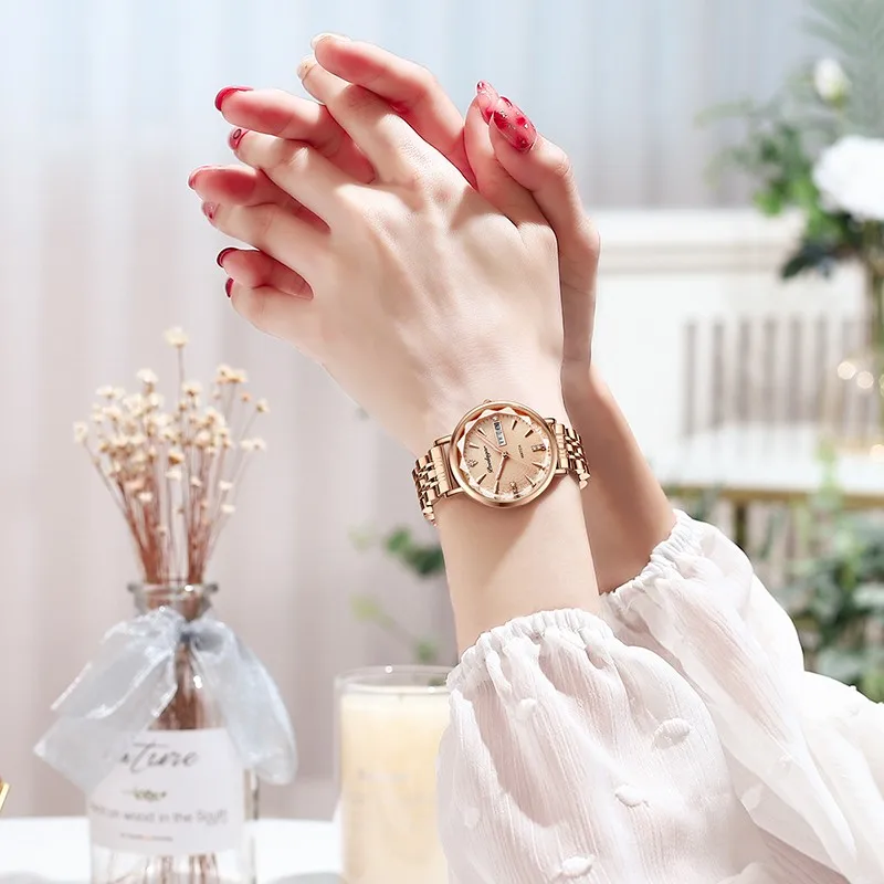 2023 New Women's Watch Waterproof Night Glow Calendar Texture Dial Diamond Design Mirror Face Fashion Women's Watch