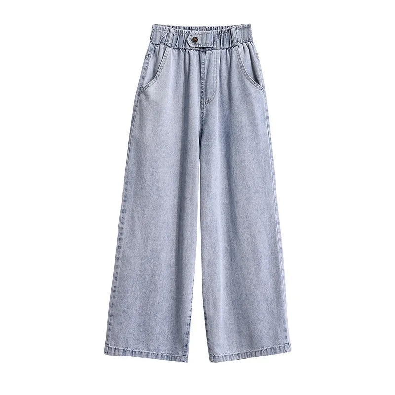 S-5XL Women Wide Leg Jeans 2022 New Spring Summer High Waist Loose Straight Pants Female Blue Casual Cropped Pants