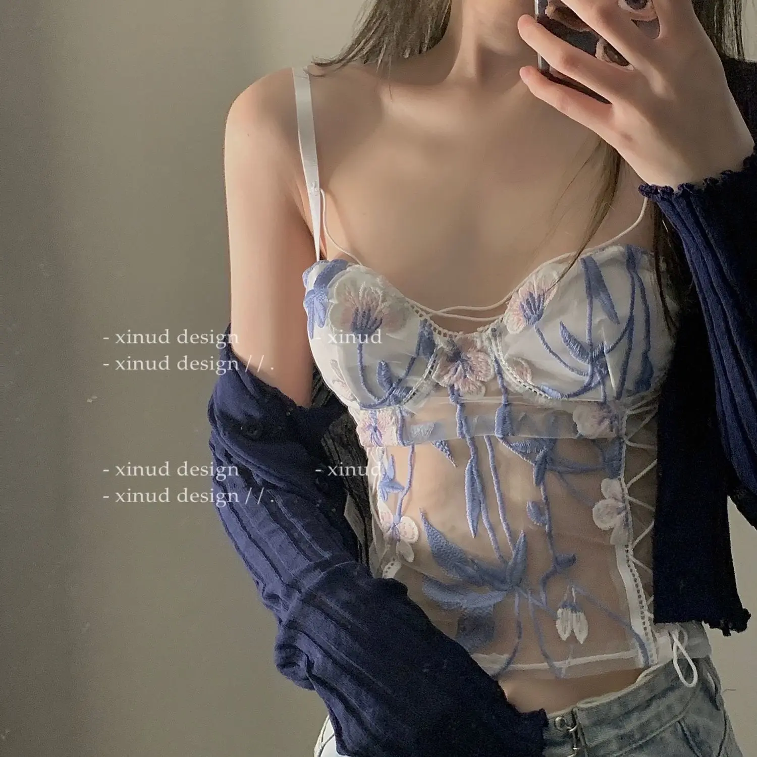 

Embroidery Floral Lace Camisole Women Summer Mesh Tops Sexy Bustier See Through Tank Top Inner Bandage Summer Party Clubwear