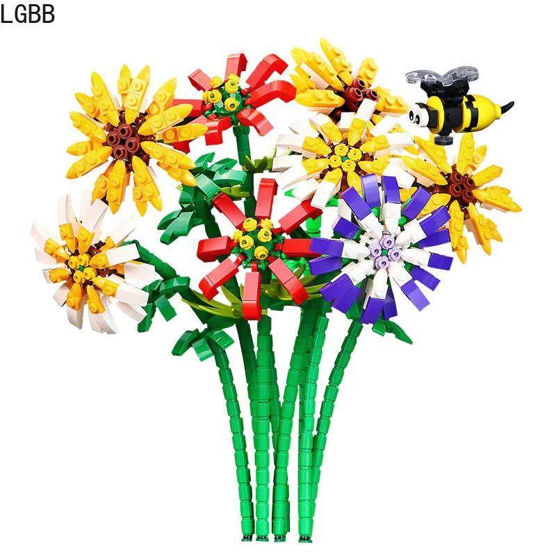 

Конструктор Цветочный MOC, разноцветная ваза, Орхидея, хризантемы, подсолнечник, цветущие модели, кирпичи, игрушка для детей, подарок