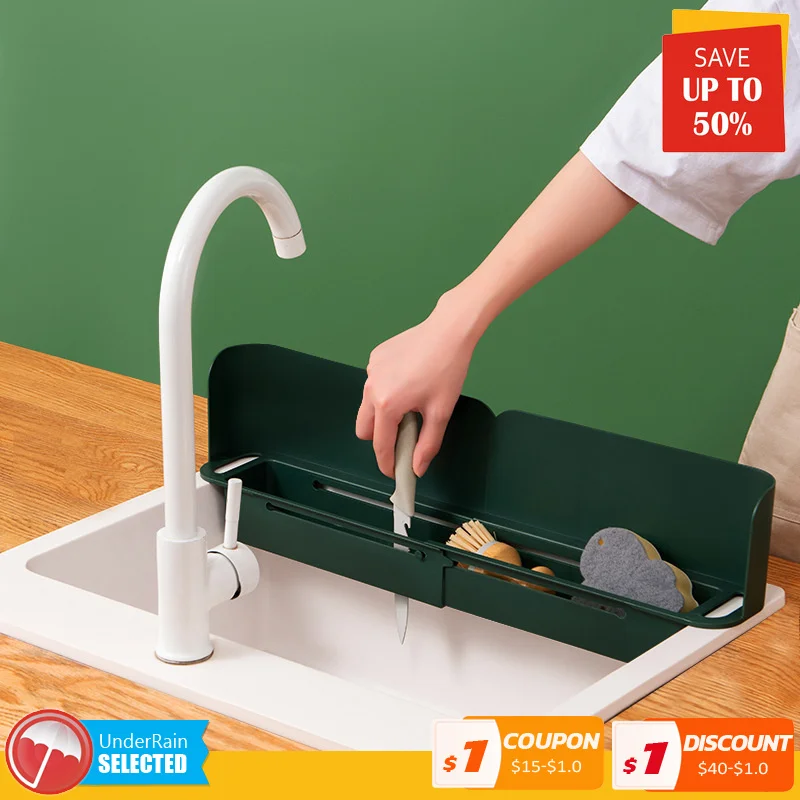

Kitchen Telescopic Sink Shelf Sinks Organizer Soap Sponge Holder Sink Drain Rack Storage Basket Kitchen Gadgets Accessories