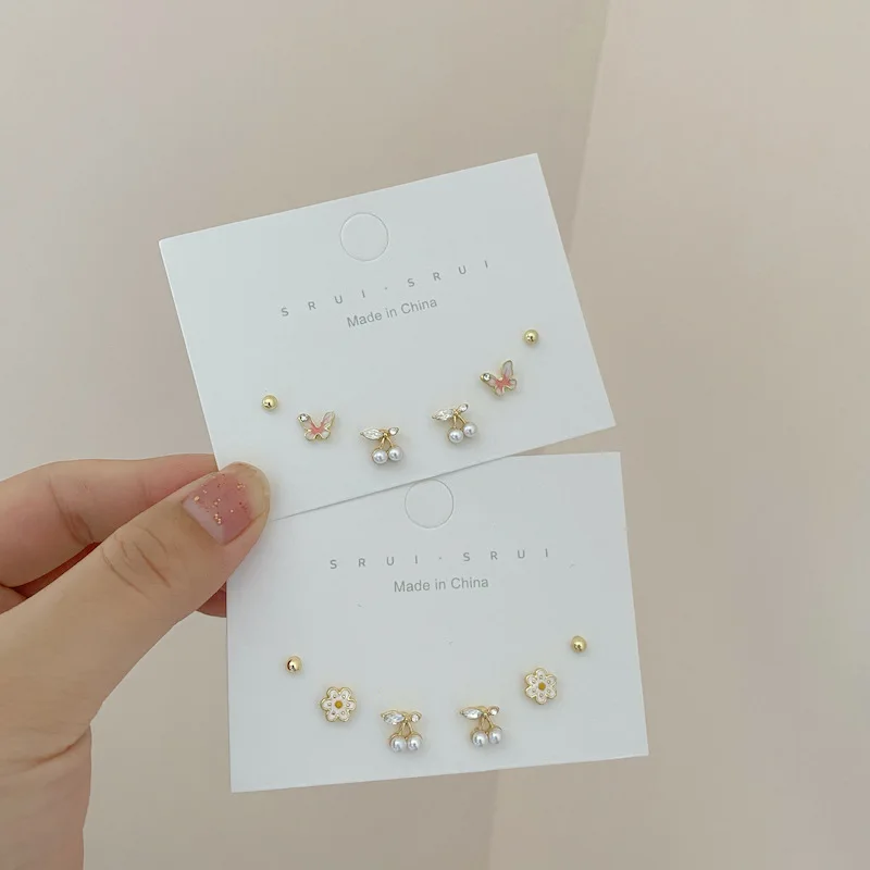 

Серебряная игла S925, Милая бабочка, цветок, Женский комплект, 6 шт./компл., Модные Изящные серьги в форме цветка, ювелирные изделия, подарки