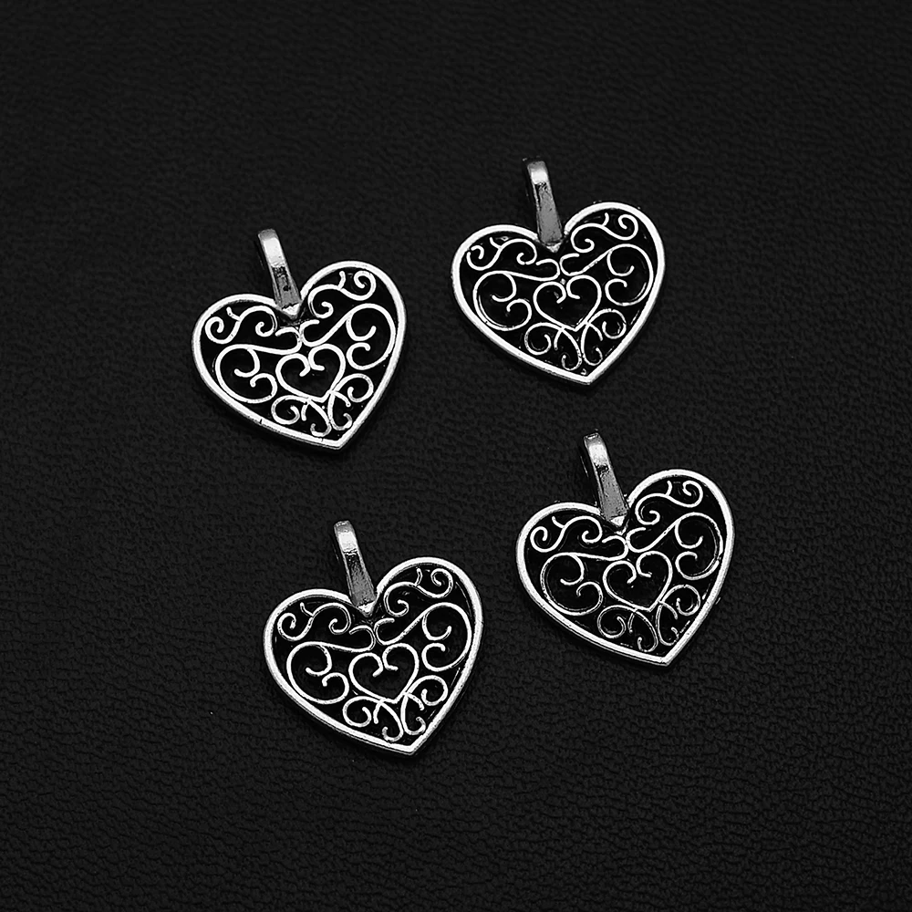 30 шт./лот-15x17 мм мини полые филигранные подвески в форме сердца для изготовления