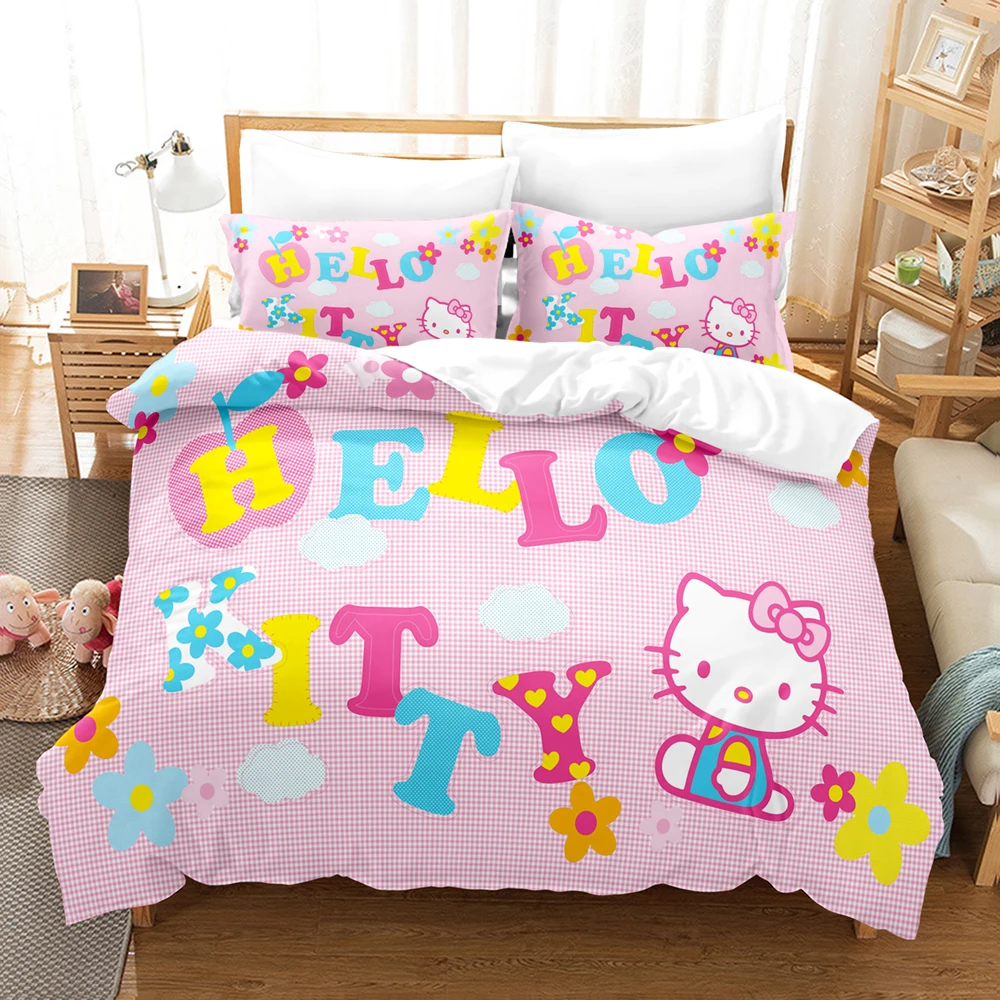 

Cute KT cat pattern duvet cover for children, boys, girls, single double bed full size bedding set, room decoration