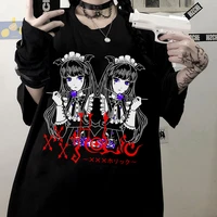 harajuku punk gothic anime cartoon print oversized t shirt women loose short sleeve black women clothing streetwear y2k tops