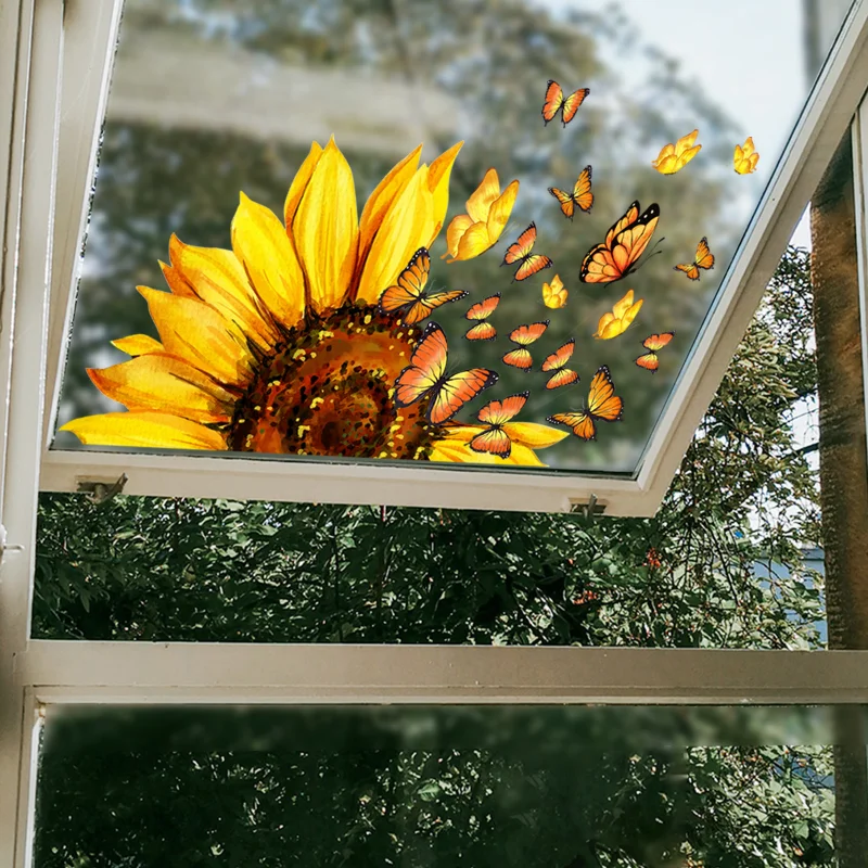 

Sunflower Butterfly Print Wall Stickers Removable Vinyl Flowers Wall Decals Wallpaper Household Room Decoration Room Decor