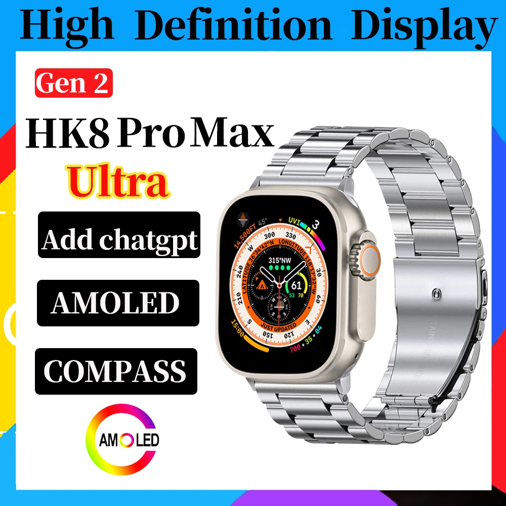 

Chatgpt HK8 Pro Max Ultra 2023 Gen 2 AMOLED reloj inteligente Compass Series 8 Sport NFC SmartWatches for men pk Hello Watch 3