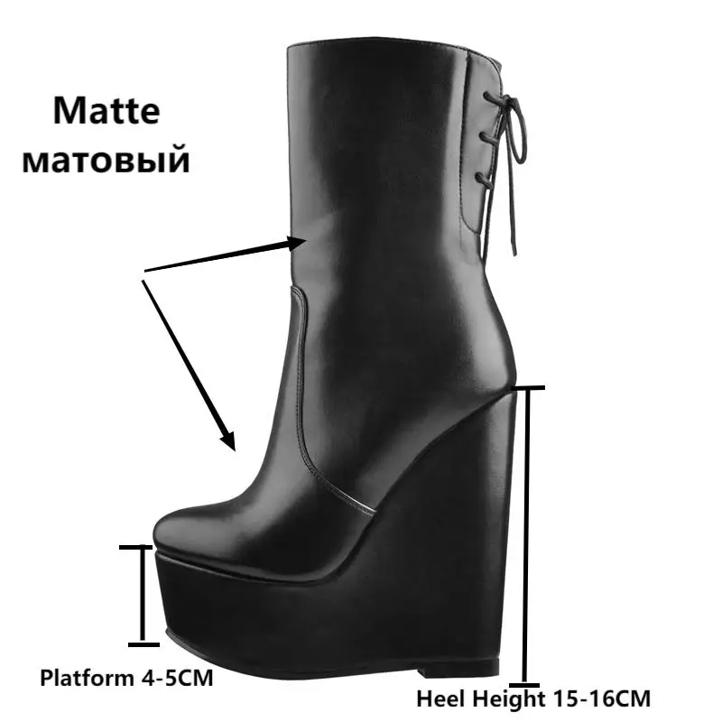 Женские ботинки на танкетке Onlymaker высокий каблук 16 см щиколотке мягкая кожа для