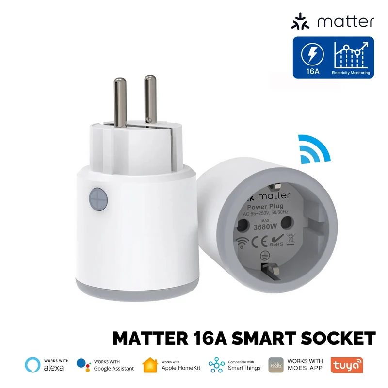 

MOES Smart Plug Matter Wi-Fi Розетка 16A