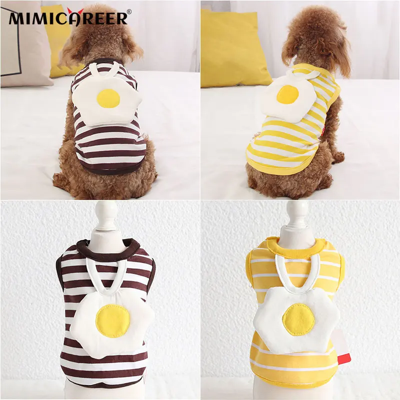 

Dog Clothes Summer Cute Stripe Omelette Backpack Style Vest Summer Breathable Printing T-Shirt Pet Cat Cotton shirt Costumes