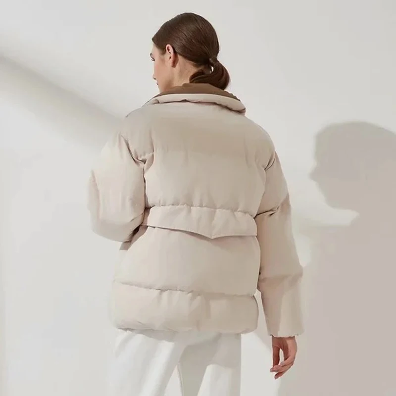 2022 Women Solid Puffer Parka Winter Ladies Thick Loose Pocket Outerwear Female Fashion Patchwork Oversize Cotton Jacket