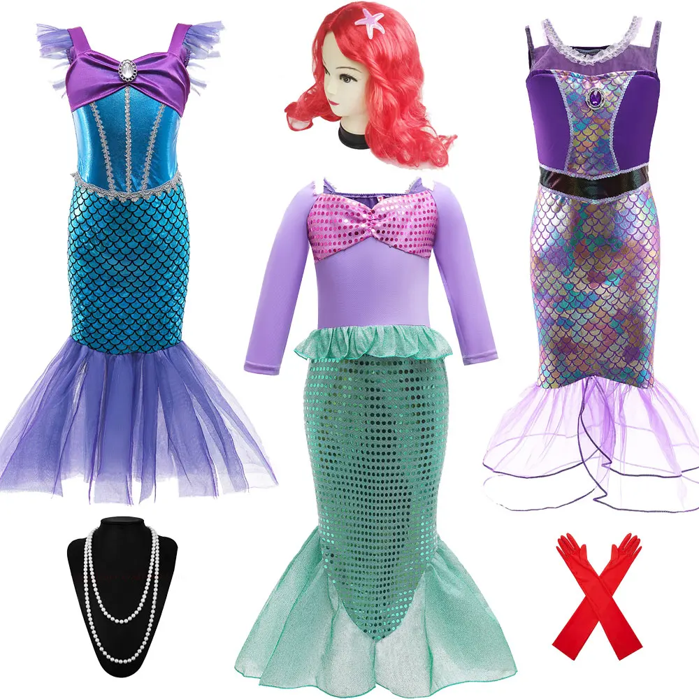 

Women Elder Girls Mermaid Costume Princess Ariel Dress Wig Cosplay Little Mermaid Party Carvinal Dress Halloween Costume