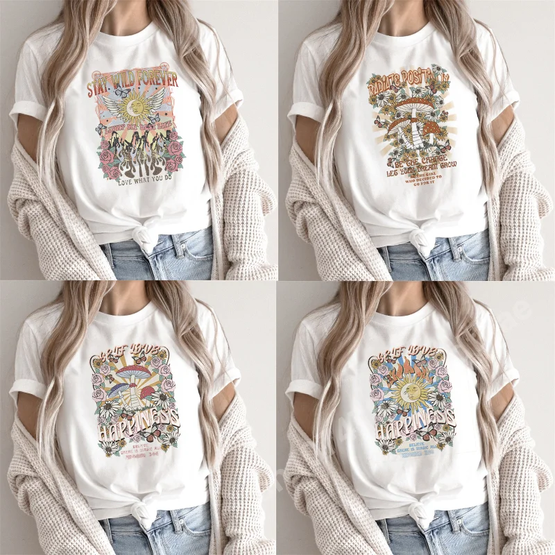 

Sun Mushroom Graphic T-Shirts Women Clothes Kawaii Y2k Tops T-shirts Female Summer Short Sleeve Tshirt O-Neck Oversized Tees