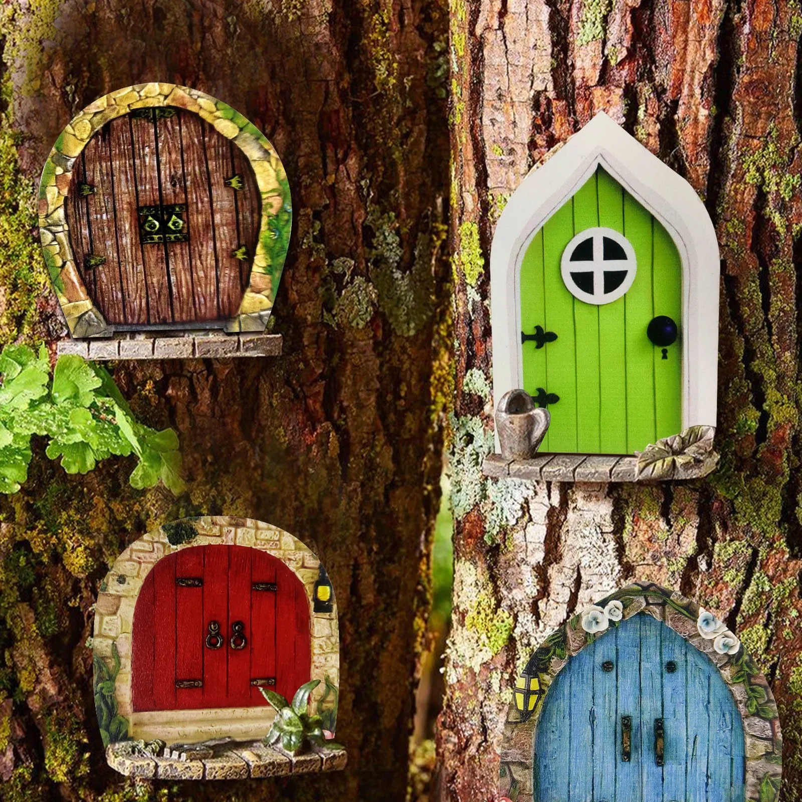 

6 PCS Wood Miniature Fairy Gnome Window Door Elf Home Creative Yard Art Sculpture Garden Decor Outdoor Fairy Elf Door Craft Kits