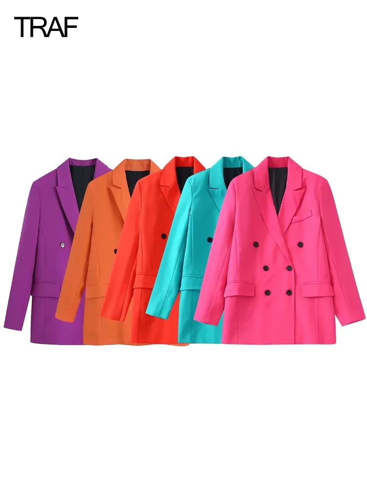 

TRAF Y2k Women's Colours Blazer Double Breasted Blazers For Women Elegant Stylish 2022 Summer Women's Chic Blazer 2 Piece Sets