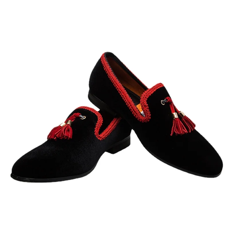 

Men's Business Dress Shoes Trend Fashionable Pointed Soft Classic Black Velvet Men's Loafers Party Wedding Shoes Free Shipping