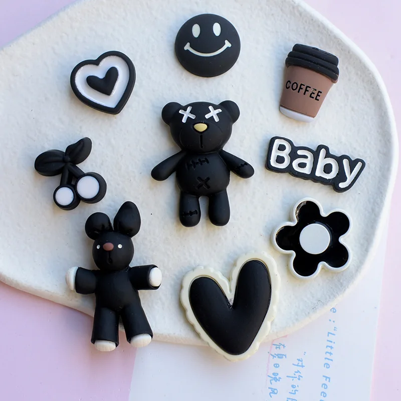 10 шт. черный медведь кролик плоские Кабошоны