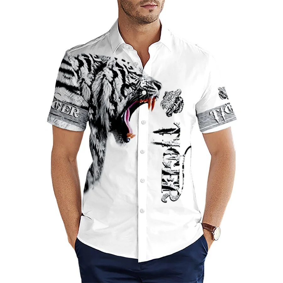 

2021 Summer Short sleeve Shirts Animal Premium Tiger Skin Pattern 3D All Over Printed Hawaiian Shirt Mens Casual Beach Shirt