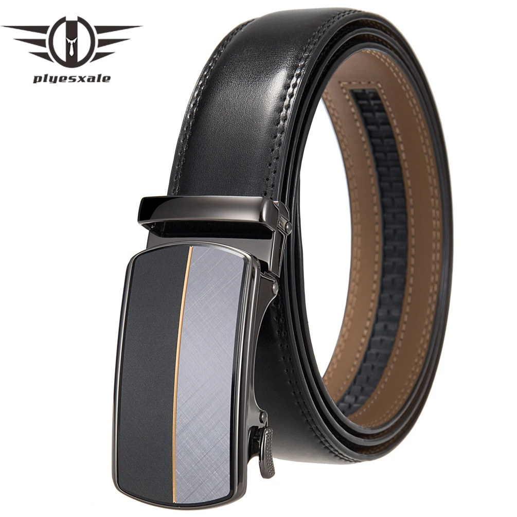 Plyesxale Automatic Buckle Men Belt Genuine Leather High Quality Belt Male Luxury Designer Strap Waistband Fashion New B1261